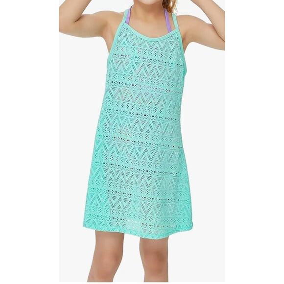Girls Swim Cover Ups Beach Crochet‎ Mesh Crossback Swimsuits Cover Up Dress Sz S - Picture 4 of 10